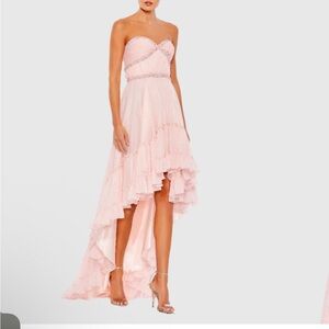 Mac Duggal pink strapless high low formal dress